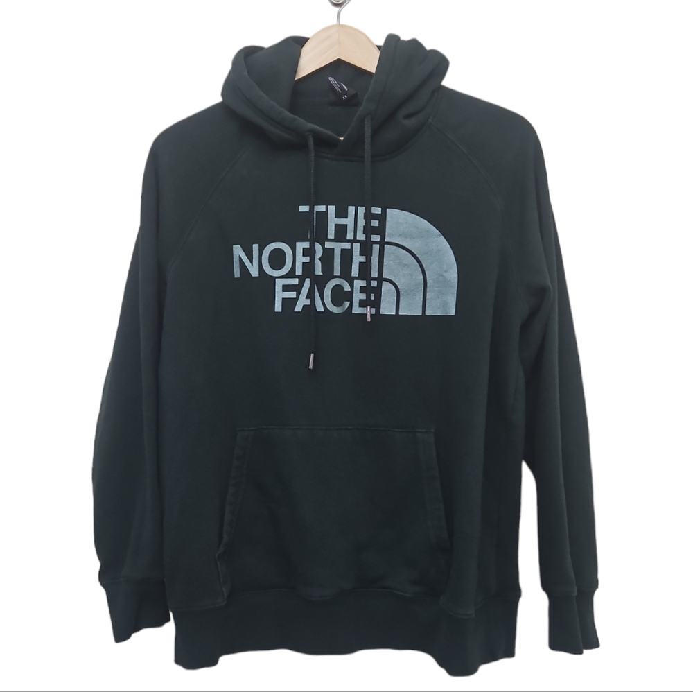 North Face Forest Green Logo Hooded Sweatshirt Medium